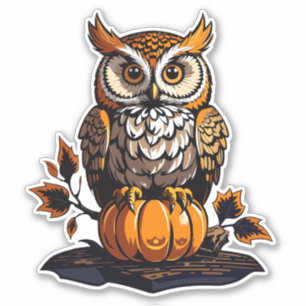 Sticker Chouette d'Halloween avec citrouille