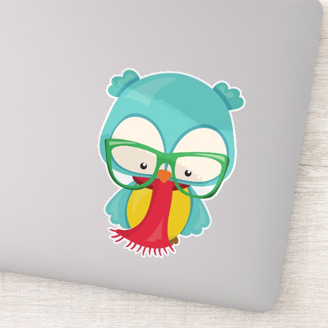 Sticker Chouette d'hiver, Hipster Owl, Chouette avec lunet (Détail)