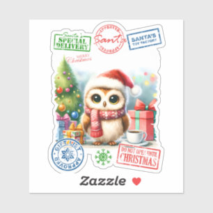Sticker Chouette Festive Avec Cadeaux De Noël