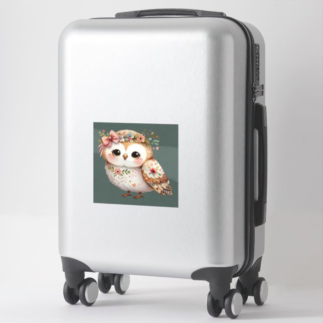 Sticker Chouette florale mignonne avec noeud (Sur valise)