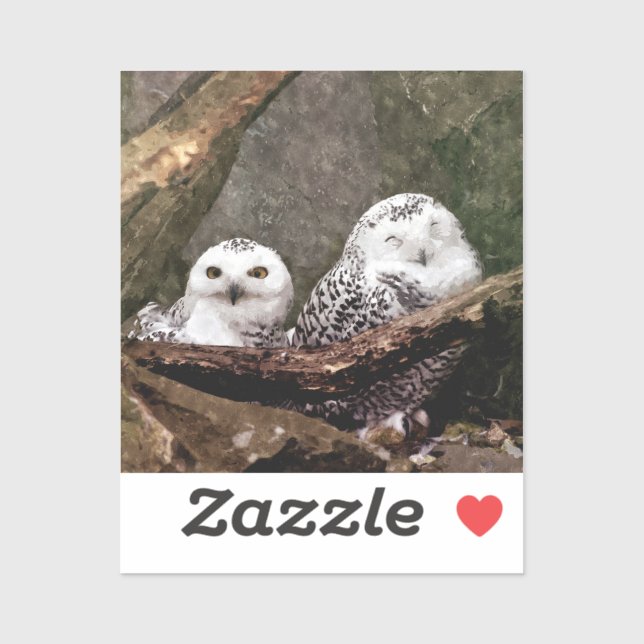 Sticker Chouette Harfang Couple Art Bois Faune (Feuille)