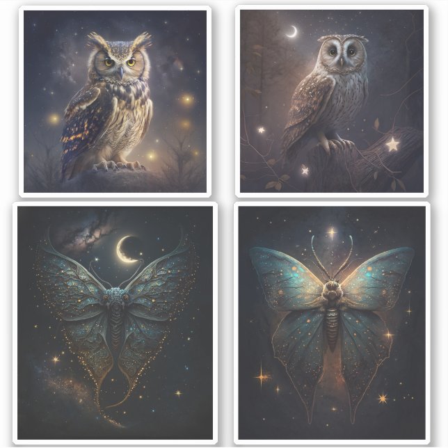 Sticker Chouette magique en bois. Mystique papillon noctur (Devant)