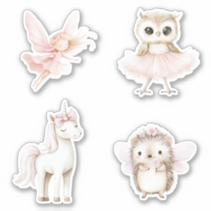 Sticker Chouette Mignonne Tutu Rose Fée Hérisson Licorne