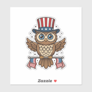Sticker Chouette patriotique Gravure vintage Graphique_1