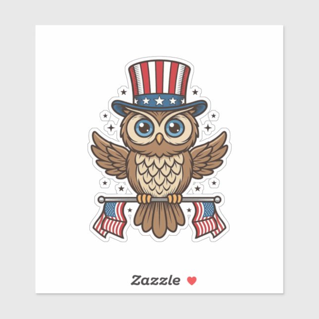 Sticker Chouette patriotique Gravure vintage Graphique_1 (Feuille)