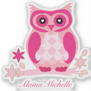 Sticker Chouette rose mignonne avec nom   Contour Vinyle p