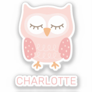 Sticker Chouette rose personnalisée filles mignonnes