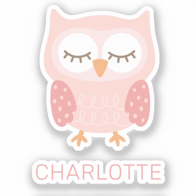 Sticker Chouette rose personnalisée filles mignonnes (Recto)