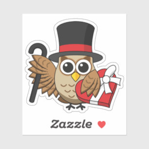 Sticker Chouette sophistiquée avec boîte de chocolat cardi
