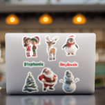 Sticker Christmas Cute Animé Nom personnalisé<br><div class="desc">Cette conception a été créée par art numérique. Elle peut être personnalisée en choisissant l'option customiser plus loin. Contactez-moi à l'adresse colorflowcreations@gmail.com si vous souhaitez que ce design soit disponible sur un autre produit. Voir d'autres de mes créations ou suivez-moi à www.facebook.com/colorflowcreations,  www.instagram.com/colorflowcreations,  www.twitter.com/colorflowart et www.pinterest.com/colorflowcreations.</div>