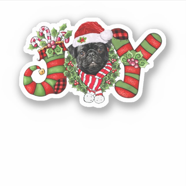 Sticker Christmas Joy Dwarf Stocking Black Pug (Devant)