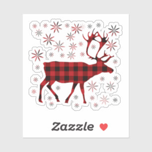 Sticker Christmas Moose, Deer, elk, caribou, red plaids