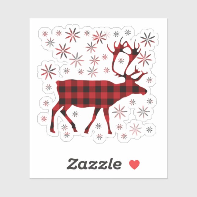 Sticker Christmas Moose, Deer, elk, caribou, red plaids (Feuille)