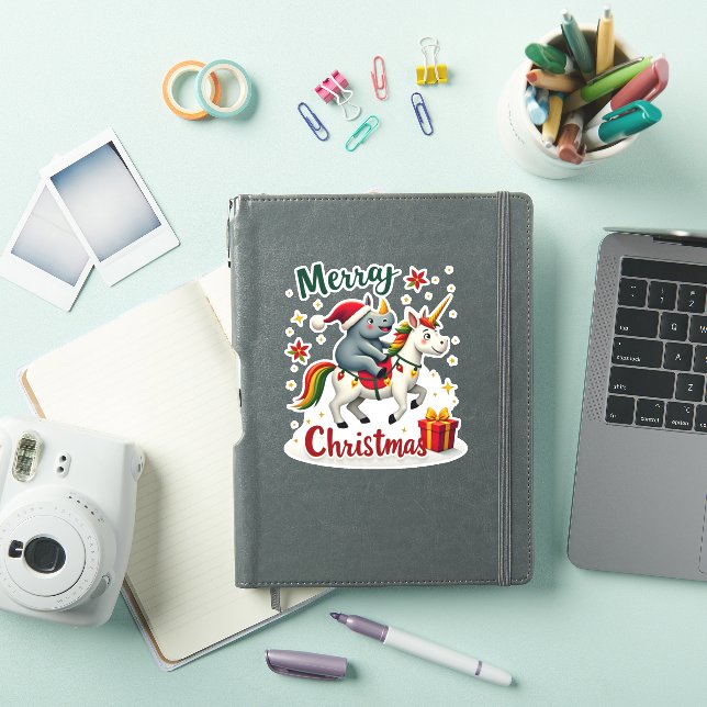 Sticker Christmas Rhino Merry Christmas Unicorn Rhino T-Sh (Couverture iPad)