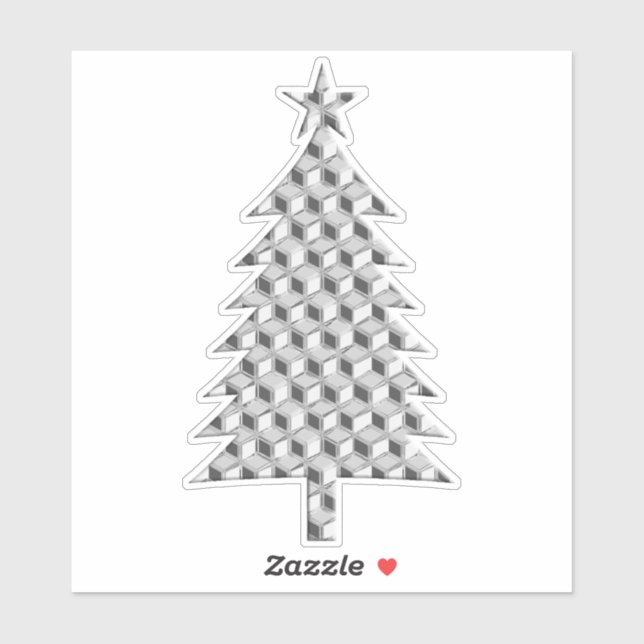 Sticker Chrome 3-d Boxes Arbre de Noël en argent (Feuille)