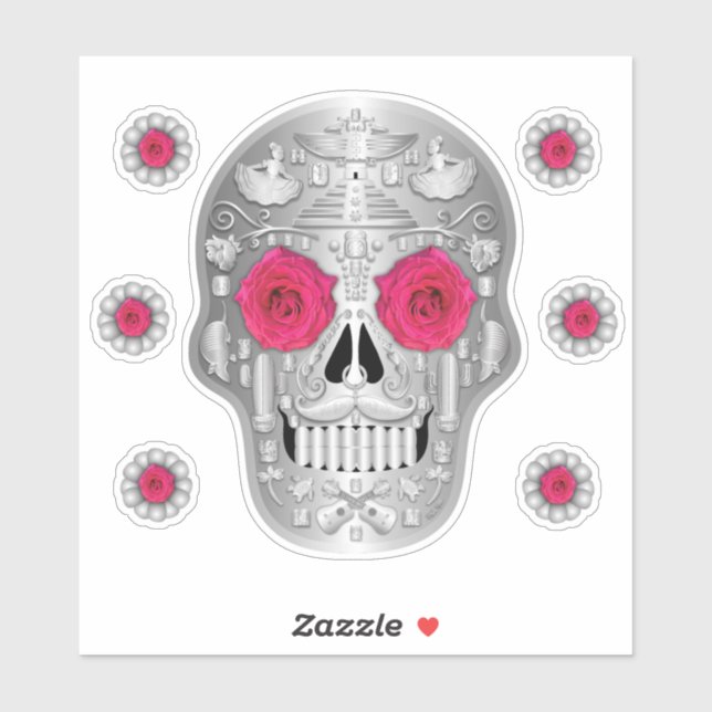 Sticker Chrome (Rose rose) Calavera (Feuille)
