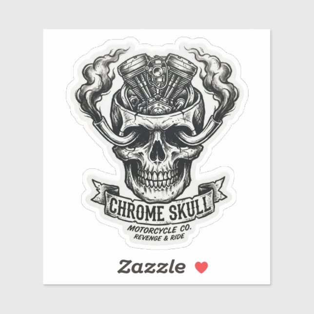 Sticker Chrome Skull Motorcycle Co Moteur V-Twin (Feuille)