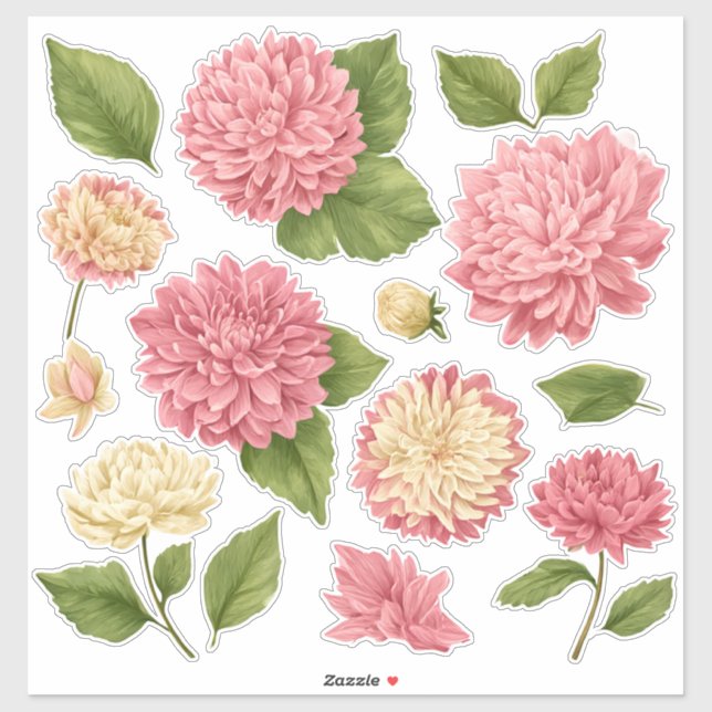 Sticker Chrysanthemum Peach Cream Custom Vinyl (Feuille)