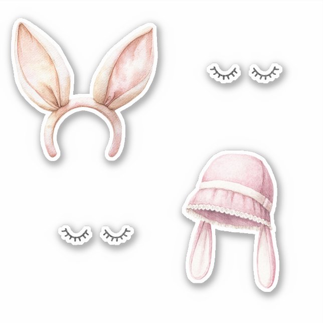 Sticker Cils Oreilles de Lapin Rose (Devant)
