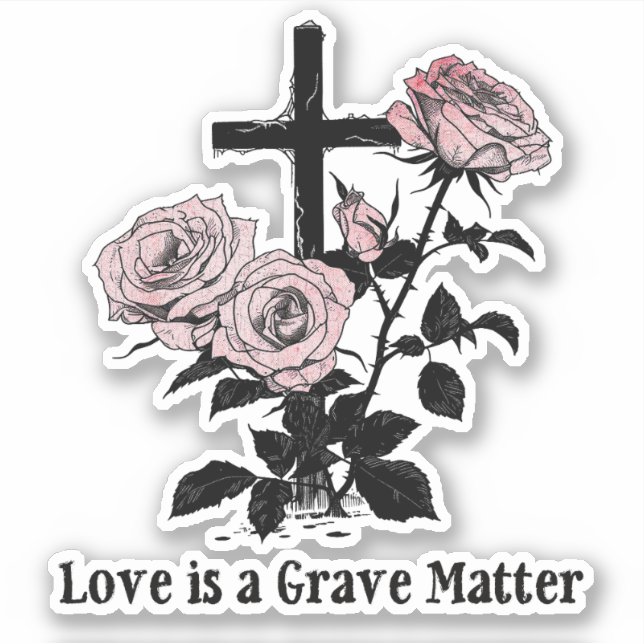 Sticker Cimetière occulte gothique Roses et traverser (Devant)
