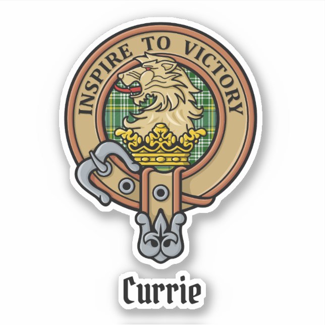 Sticker Cimier de lion Clan Currie sur Tartan (Devant)