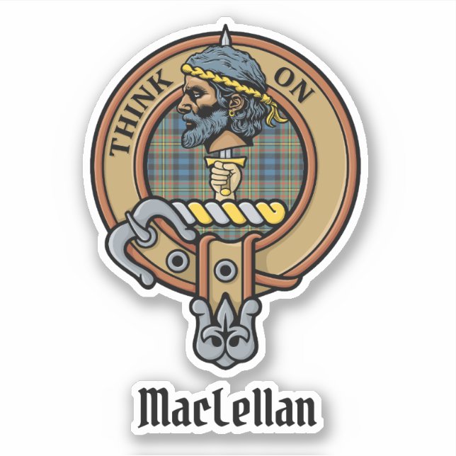 Sticker Cimier du clan MacLellan sur tartan ancien (Devant)