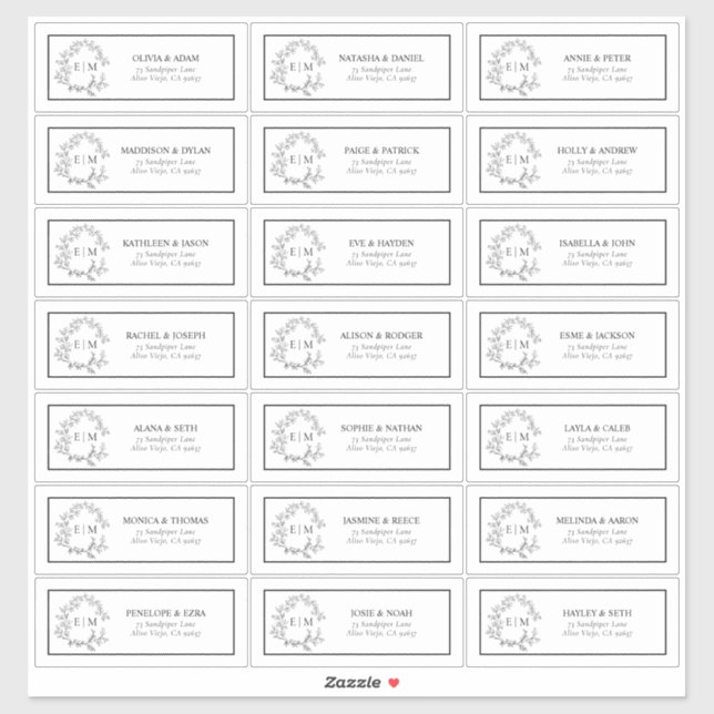 Sticker Cimier feuillus noir et blanc Monogramme Adresse I (Feuille)