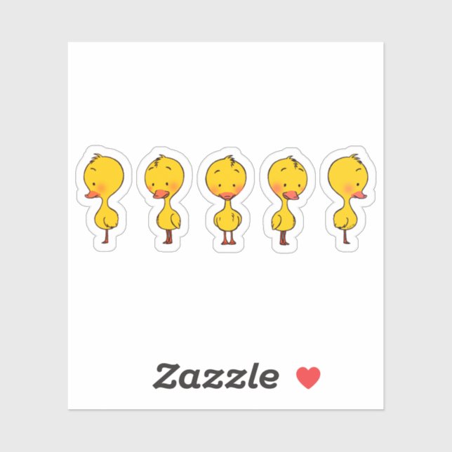 Sticker Cinq mignons Canards Jaunes Caricaturés (Feuille)