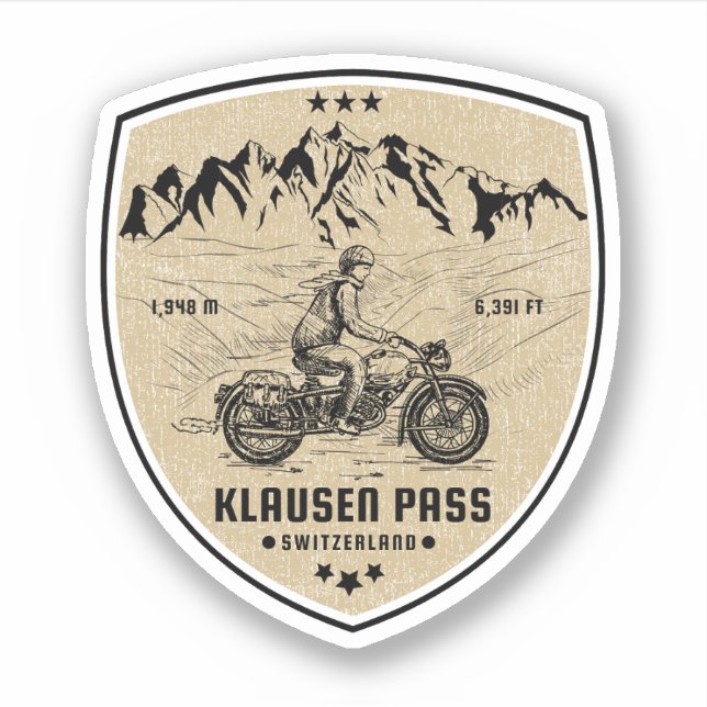 Sticker Circuit moto dans les Alpes suisses du col de Klau (Devant)