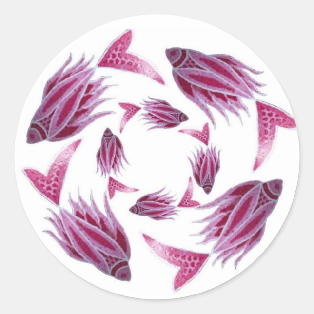 Sticker circulaire de poisson rose (Devant)
