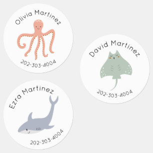 Sticker circulaire Sea Life imperméable Nom Étique