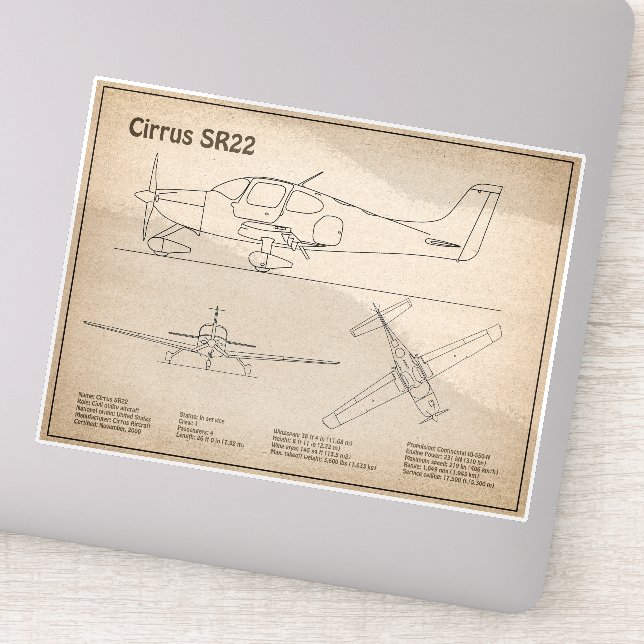 Sticker Cirrus SR22 - Plans de dessin du plan directeur de (Détail)