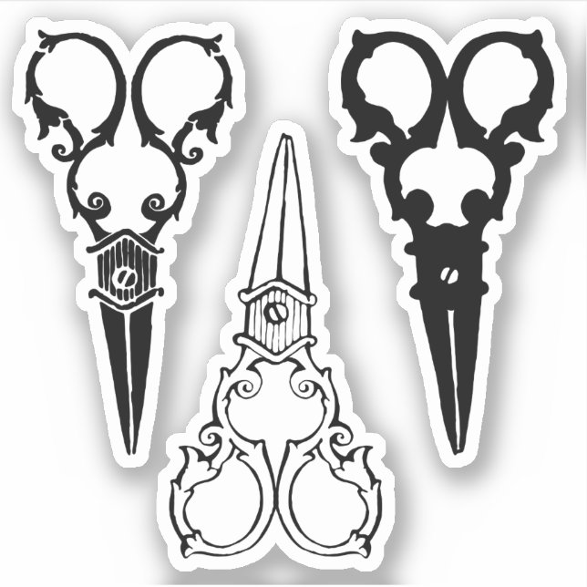 Sticker Ciseaux à l'ancienne fantaisie ornée trois paires (Devant)