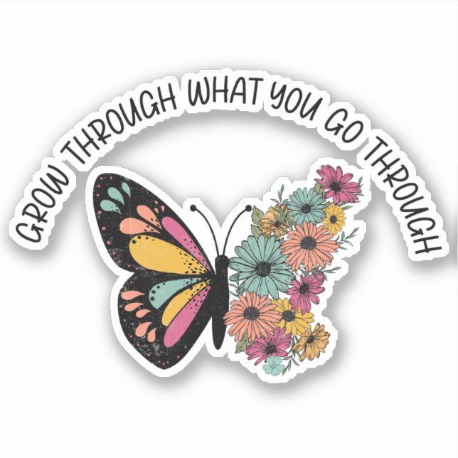 Sticker Citation de fleurs de papillon inspirante (Devant)