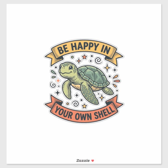 Sticker Citation de Tortue Heureuse Dessin de Gravure Vint (Feuille)