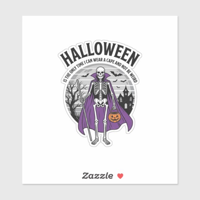 Sticker Citation drôle de cape d'Halloween de squelette de (Feuille)
