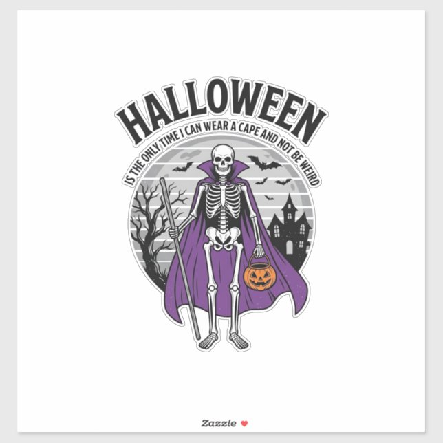 Sticker Citation drôle de cape d'Halloween squelette Desig (Feuille)