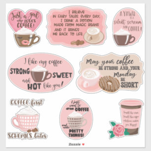 Sticker Citations de café rose et Brown