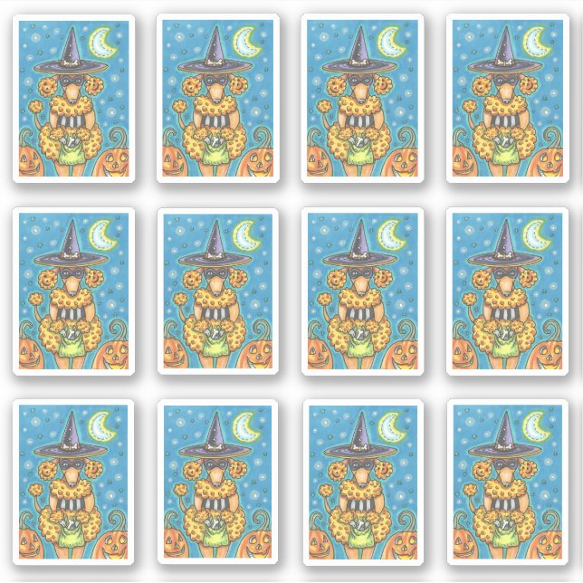 Sticker Citrouille AMUSANT POODLE DANS HALLOWEEN WITCH COS (Devant)