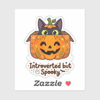 Sticker Citrouille de chat noir drôle introverti mais effr