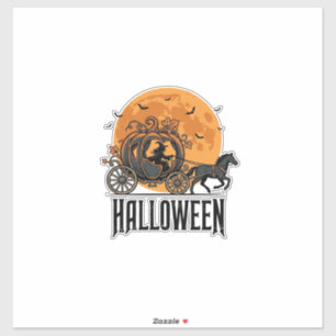 Sticker Citrouille de Halloween vintage Chariot Sorcière D