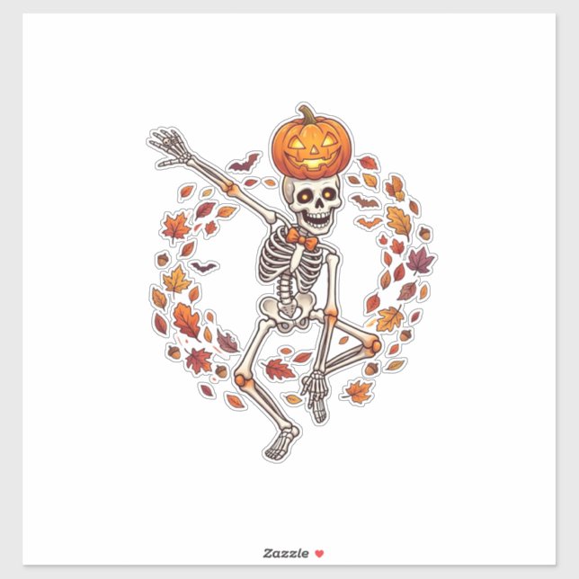 Sticker Citrouille de tête de squelette dansant Halloween  (Feuille)