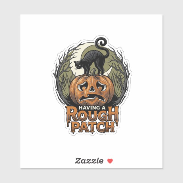 Sticker Citrouille d'Halloween Chat Tache Brute Gravure Vi (Feuille)