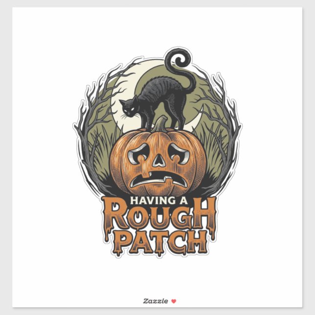 Sticker Citrouille d'Halloween Chat Tache Brute Gravure Vi (Feuille)