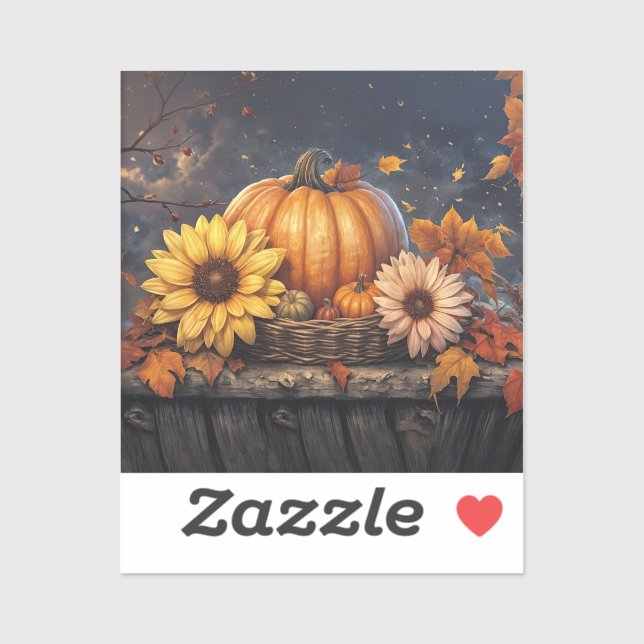 Sticker Citrouille d'Halloween et feuilles de feuillage d' (Feuille)