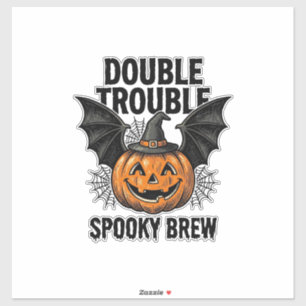 Sticker Citrouille d'Halloween Sorcière Double Trouble Vin
