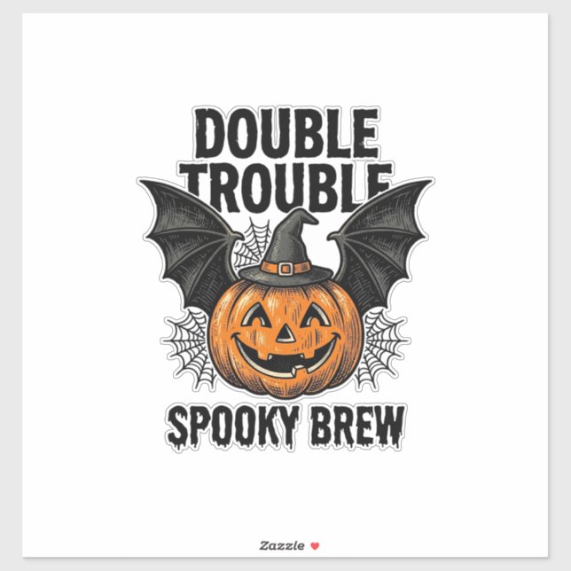 Sticker Citrouille d'Halloween Sorcière Double Trouble Vin (Feuille)