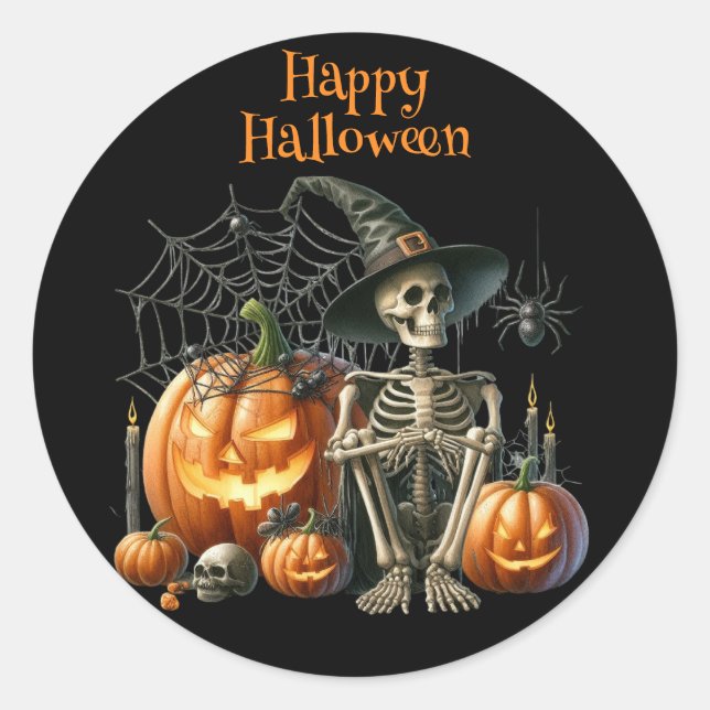Sticker Citrouille d'Halloween squelette (Devant)