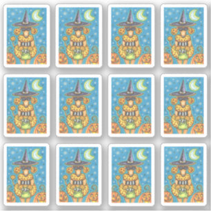 STICKER CITROUILLE DRÔLE DE POODLE EN COSTUME DE SORCIÈRE