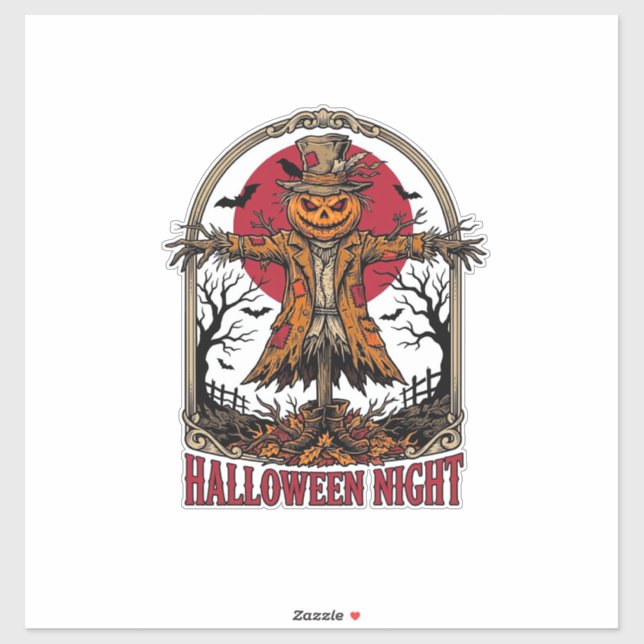 Sticker Citrouille Épouvantail Halloween Gravure Vintage A (Feuille)
